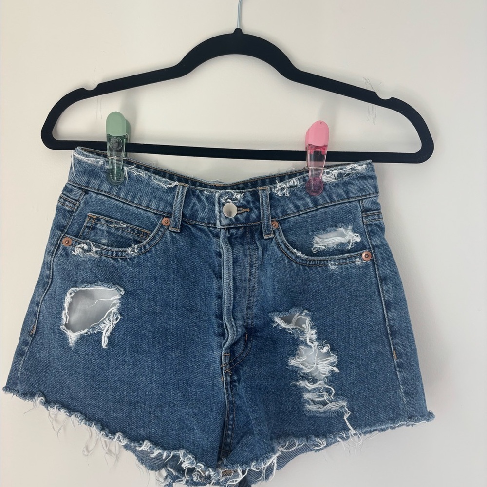 H&M Blue Jean Shorts Distressed High-Waisted